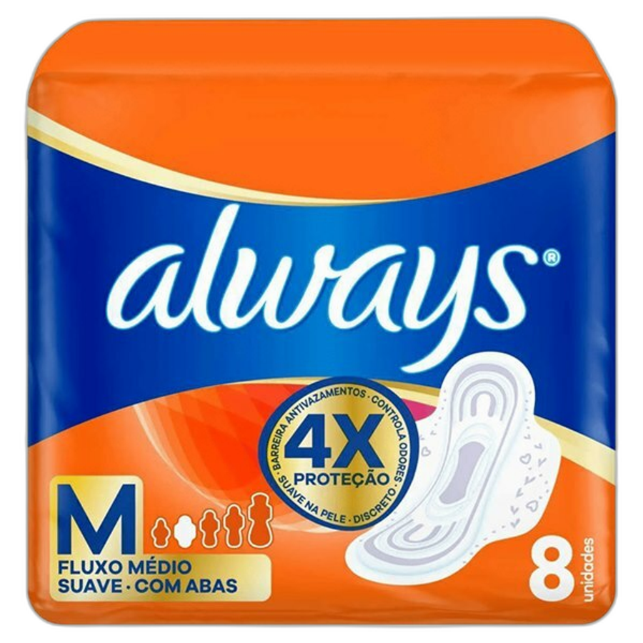 Absorvente Always Cobertura Suave com Abas M 8 Unidades