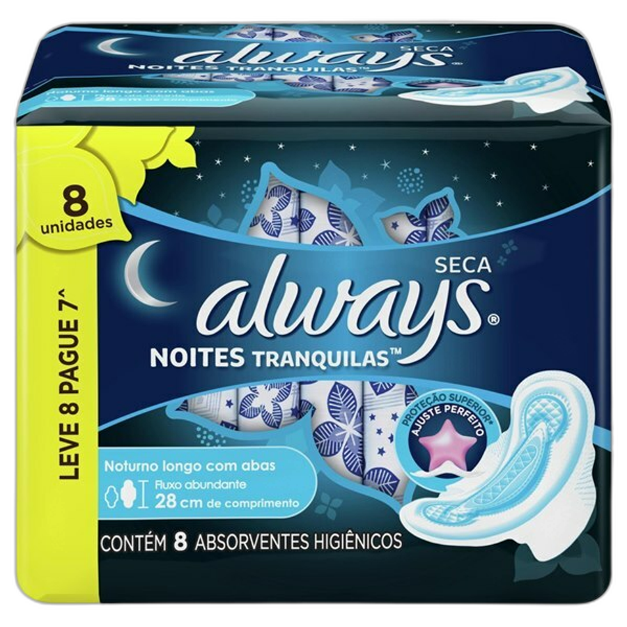 Absorvente Always Noite Seca com Abas 8 Unidades