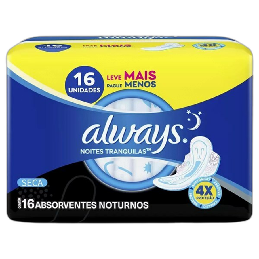 Absorvente Always Noturno Cobertura Seca com Abas G 16 Unidades