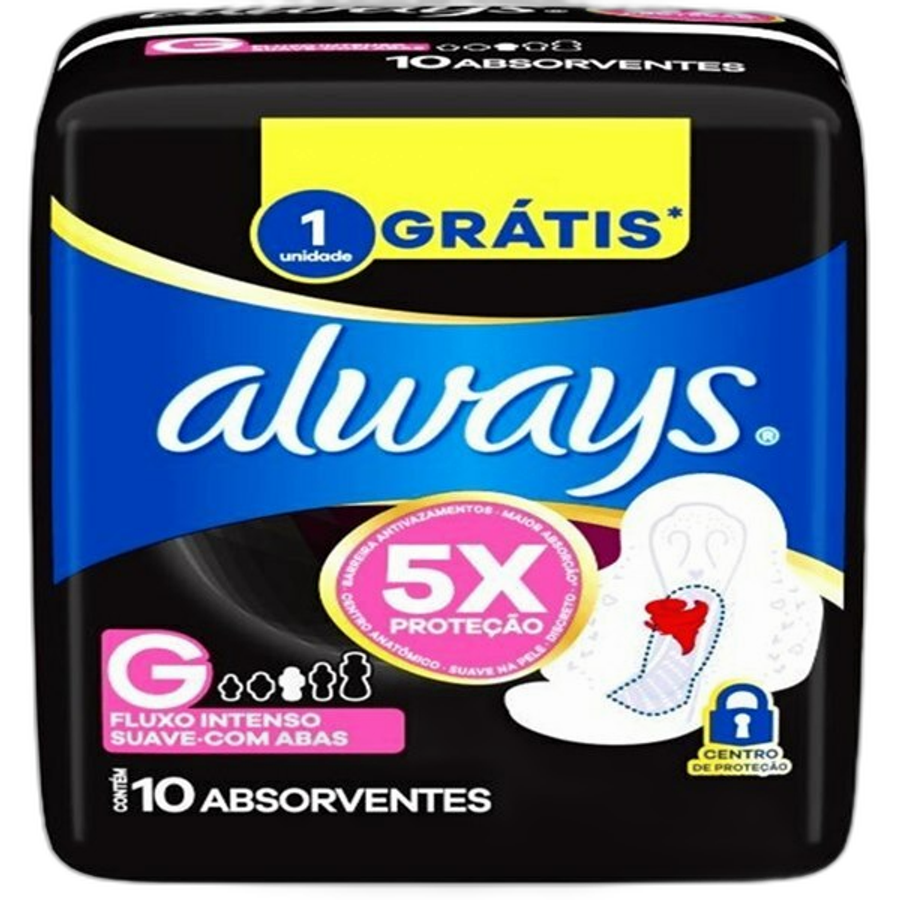 Absorvente Always Noite Suave Abas G 10 Unidades