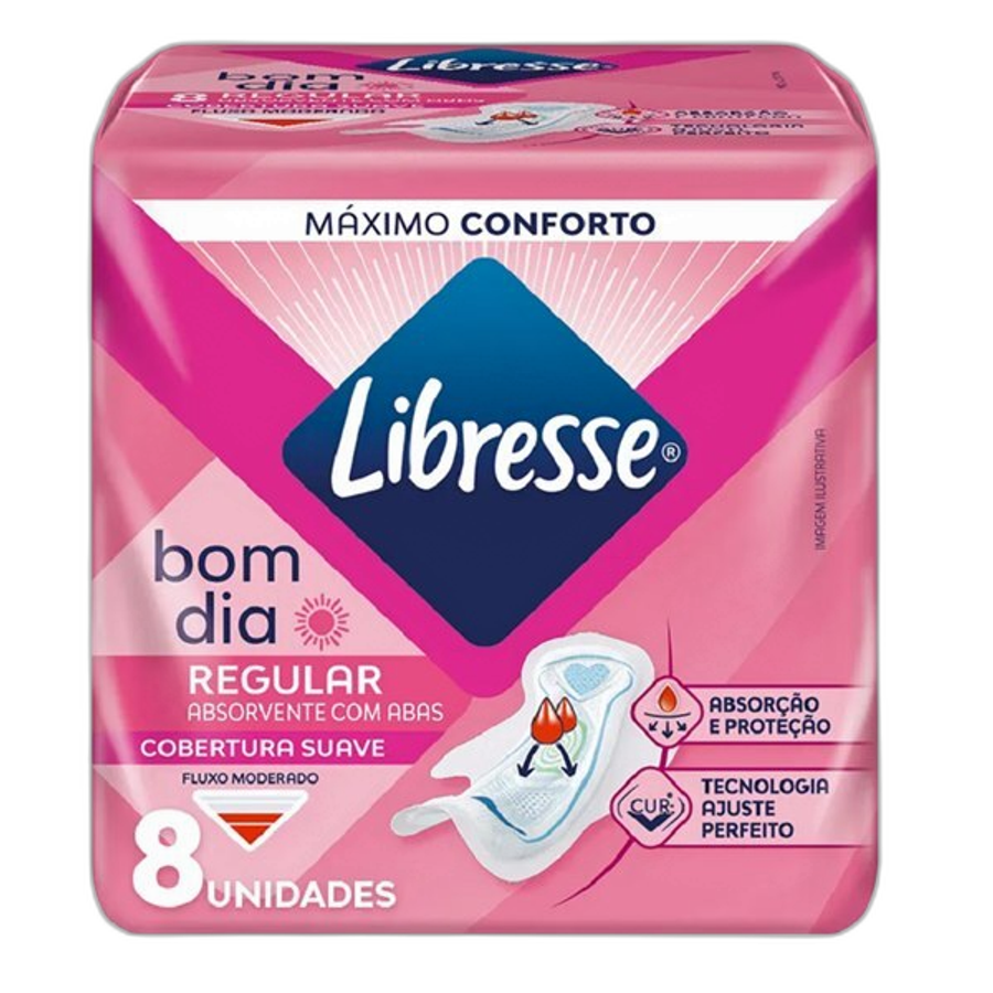 Absorvente Libresse Bom Dia Regular com Abas Suave 8 Unidades