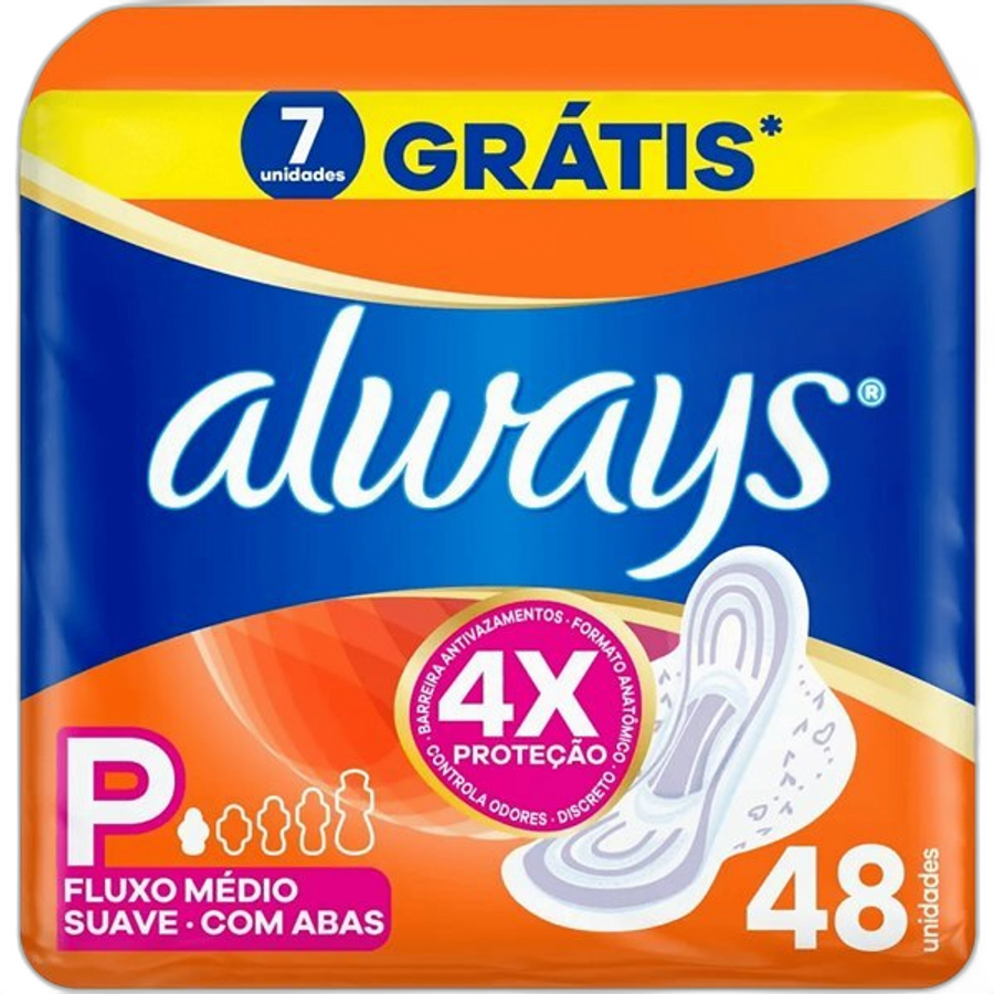 Absorvente com Abas Suave Always Pequeno Pacote 48 Unidades