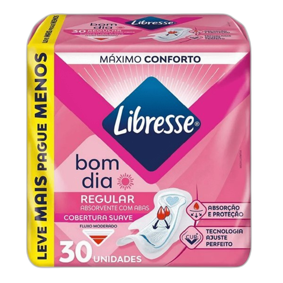 Absorvente Libresse Bom Dia Regular com Abas Suave 30 Unidades