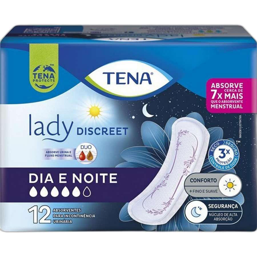 Absorvente para Incontinência Urinária Tena Lady Discreet Dia e Noite 12 Unidades