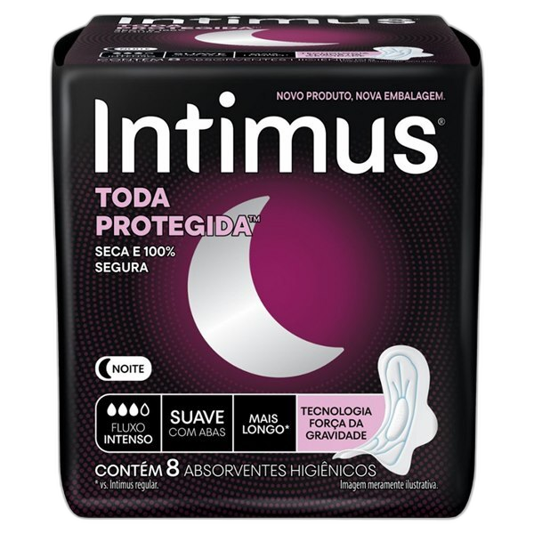 Absorvente Intimus Toda Protegida Noturno Suave com Abas 8 Unidades