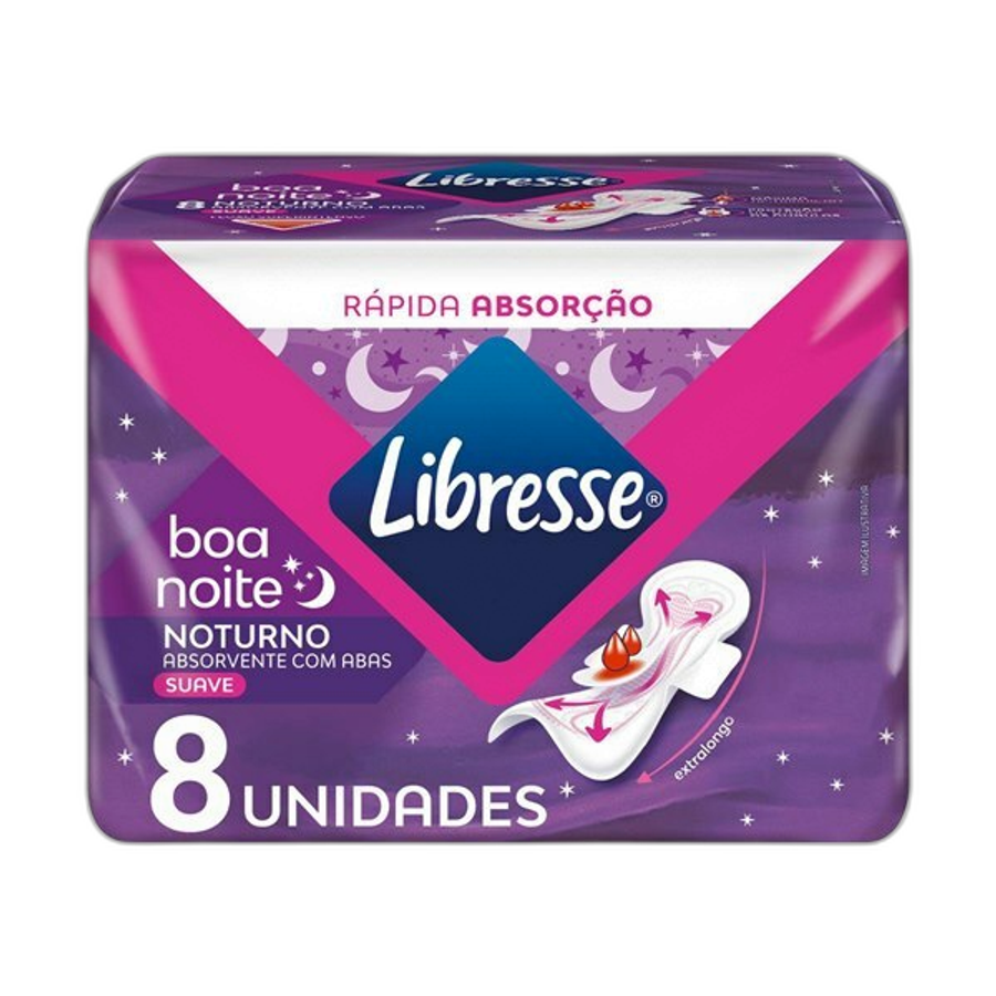 Absorvente Noturno Libresse Boa Noite Suave com Abas 8 Unidades