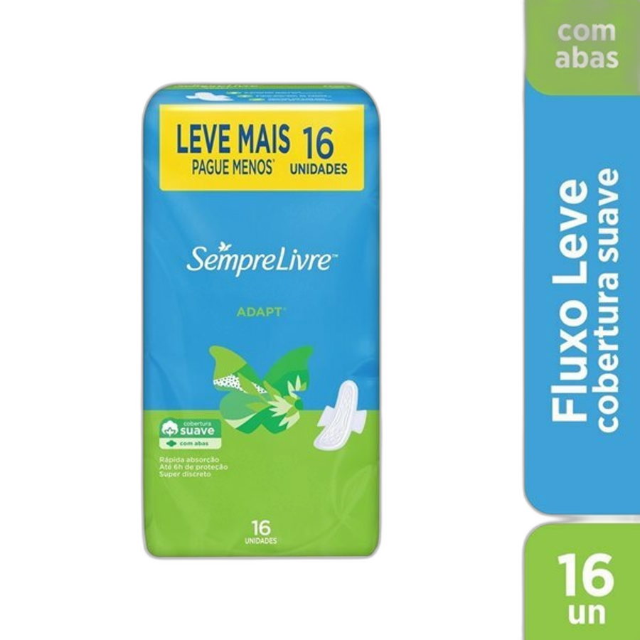 Absorvente Externo Sempre Livre Adapt Cobertura Suave com Abas 16 Unidades