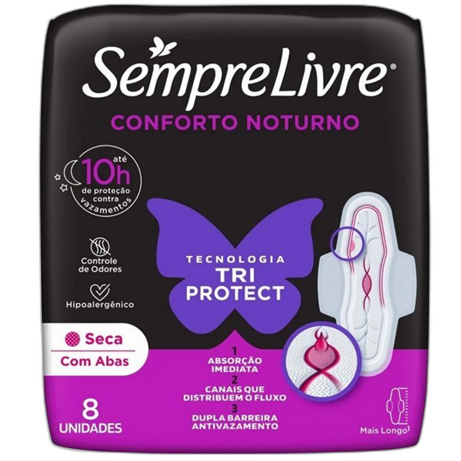 Absorvente Externo Sempre Livre Conforto Noturno Seca 8 Unidades