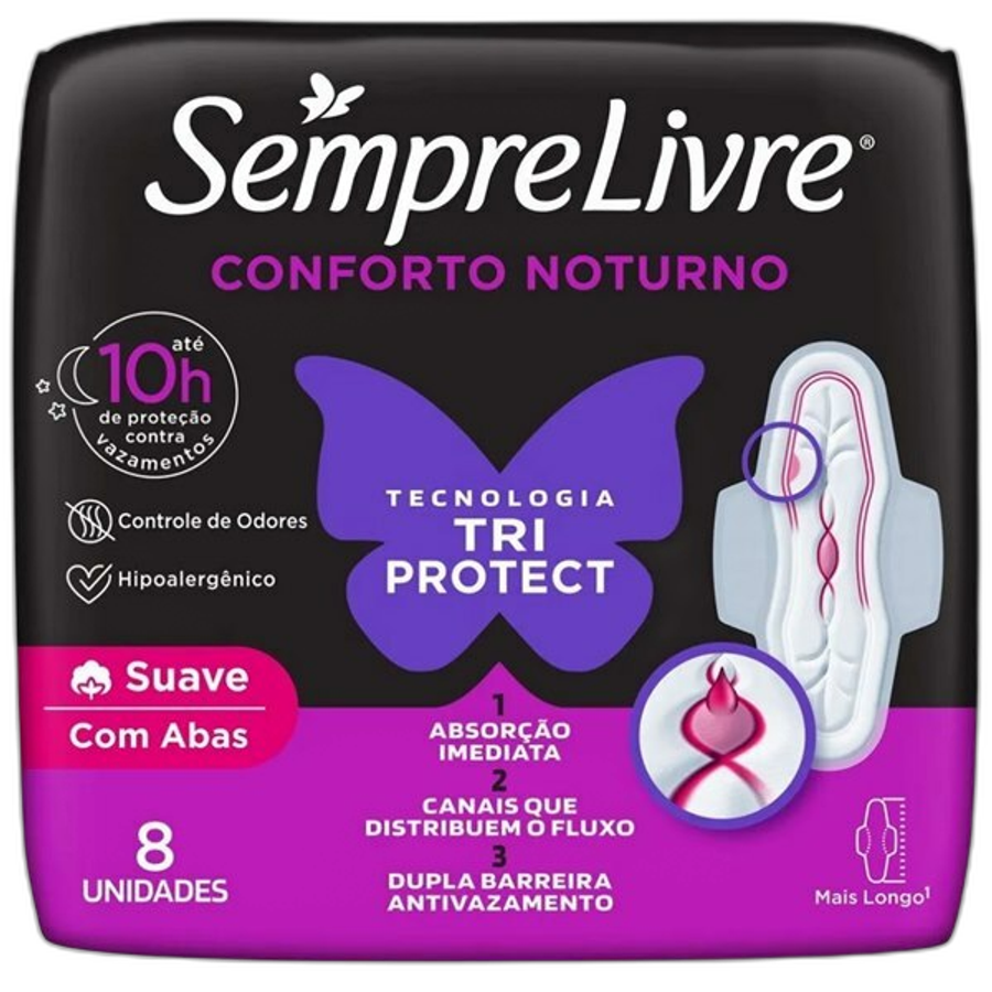 Absorvente Externo Sempre Livre Conforto Noturno Suave 8 Unidades