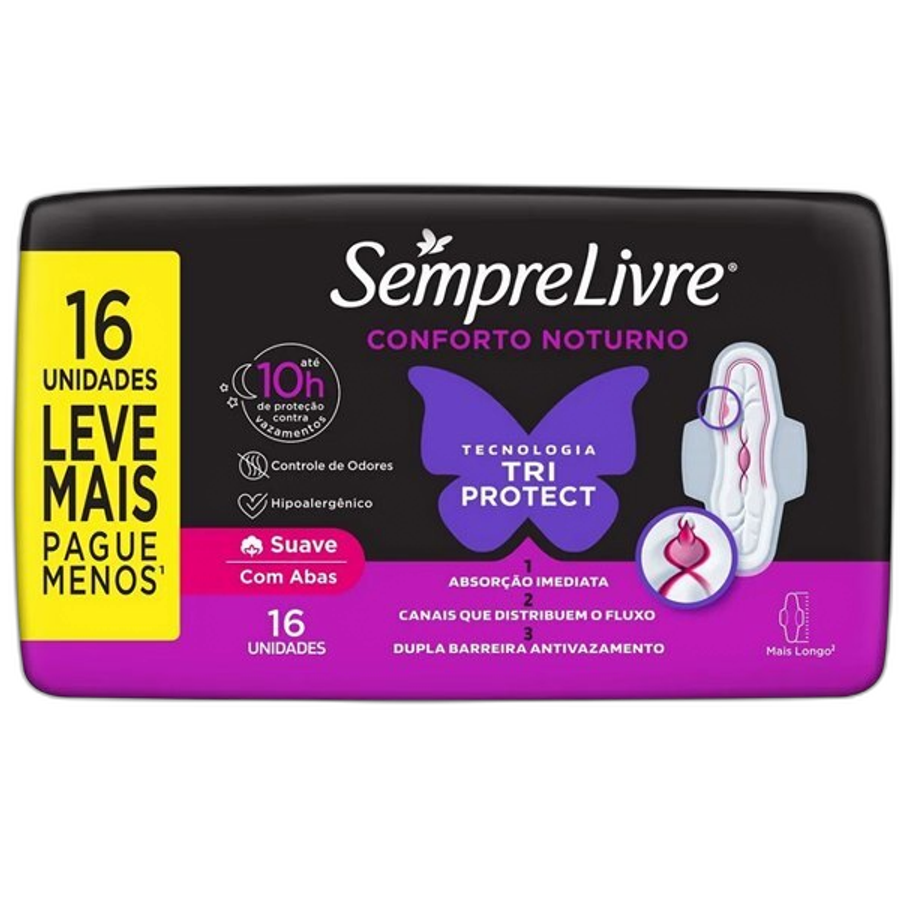 Absorvente Externo Sempre Livre Conforto Noturno Suave 16 Unidades