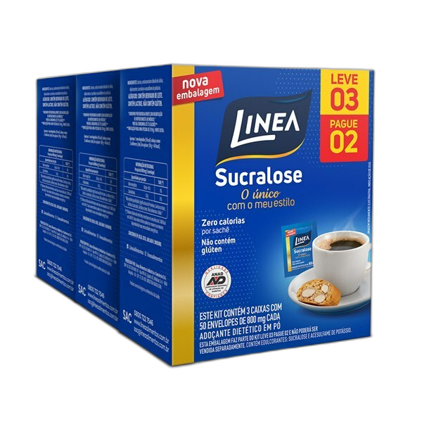 Adoçante Linea Sucralose Pó 8g 50 Envelopes 3 Caixas