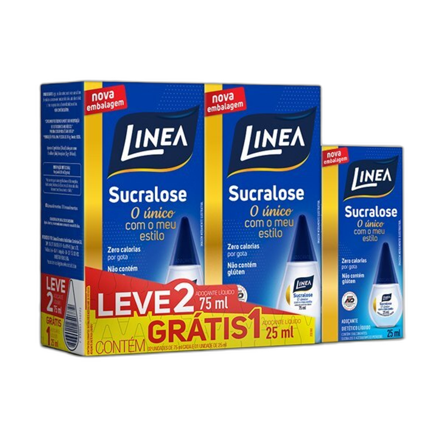 Adoçante Líquido Linea Sucralose 75ml 2 Unidades + Adoçante Líquido Linea Sucralose 25ml 1 Unidade