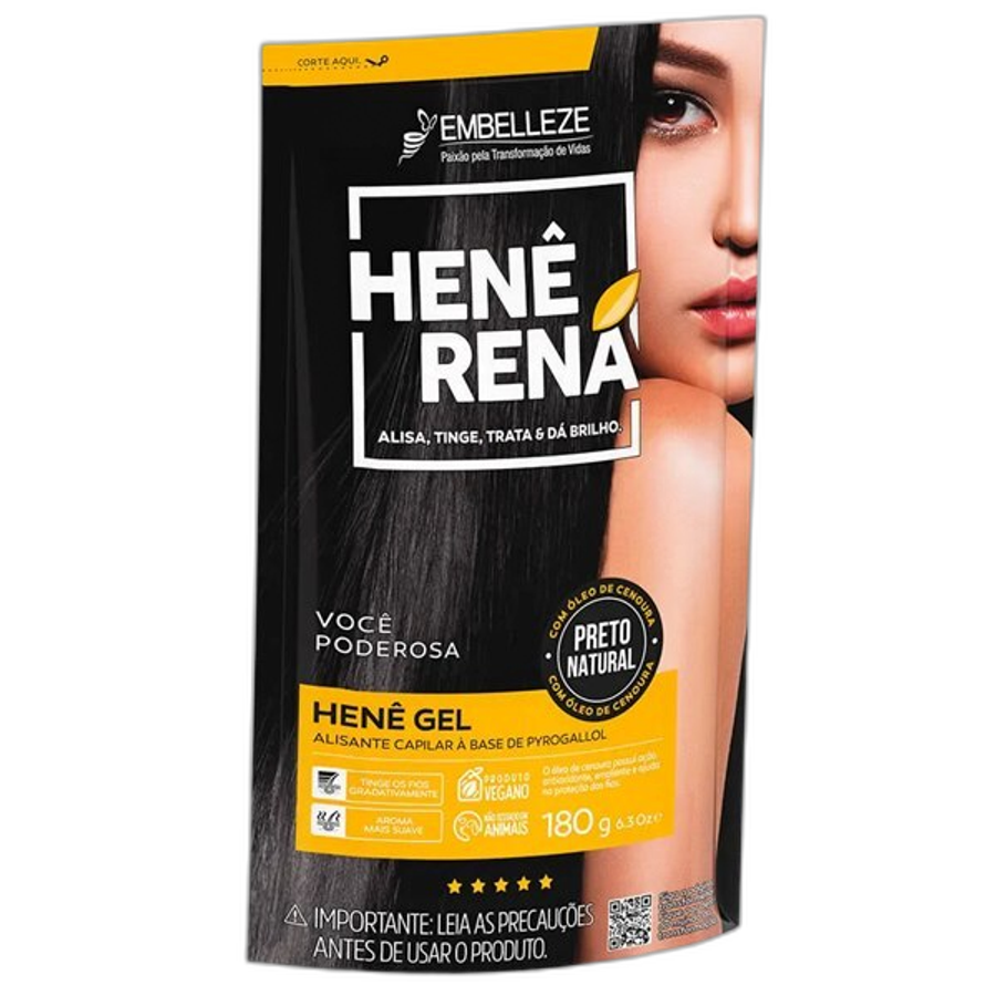 Alisante Capilar Hene Rena Gel Preto Natural Embelleze 180g