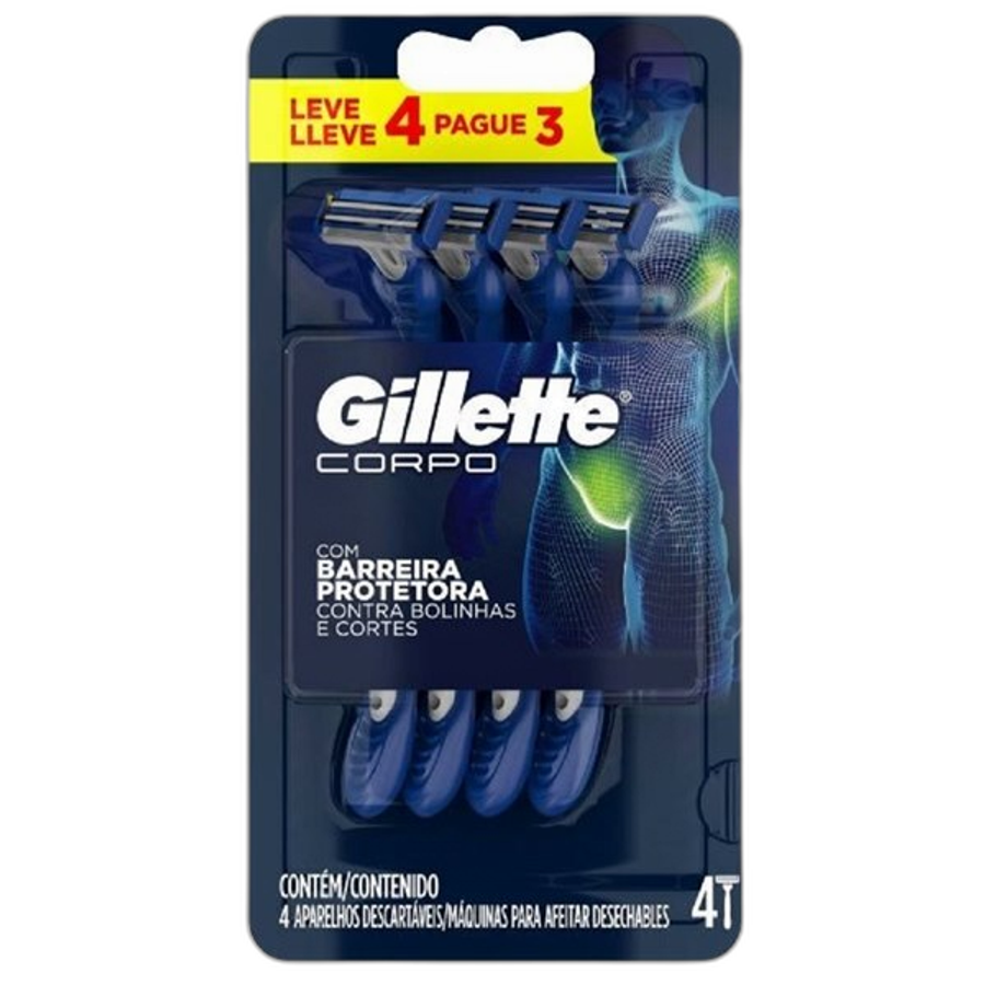 Aparelhos Descartáveláveis para Depilação Gillette Corpo 4 Unidades