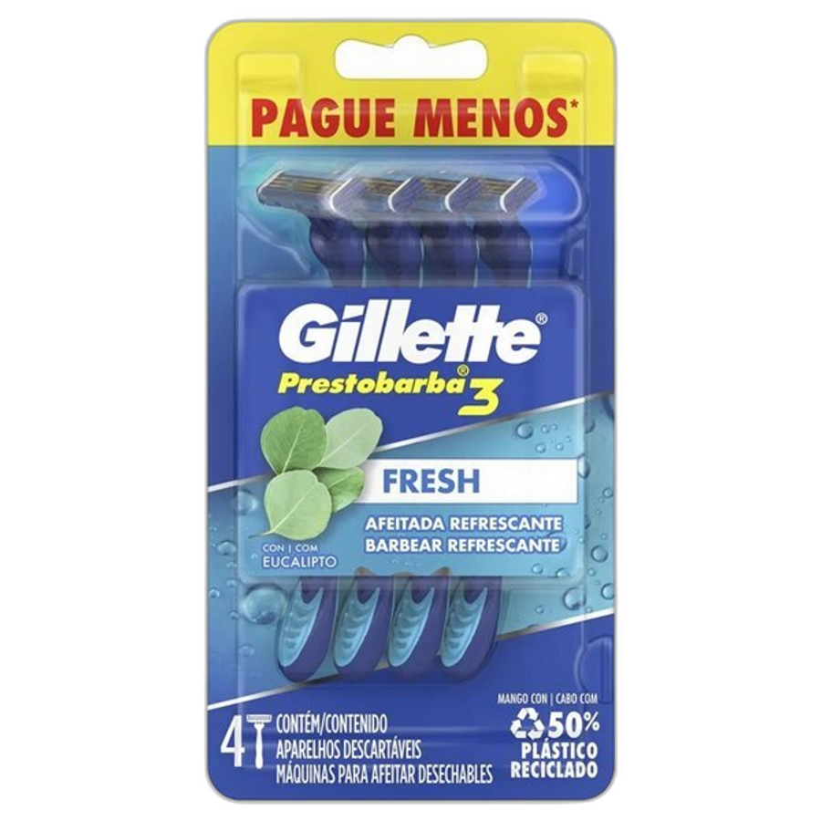 Aparelho de Barbear Descartávelável Gillette Prestobarba3 Cool 4 Unidades