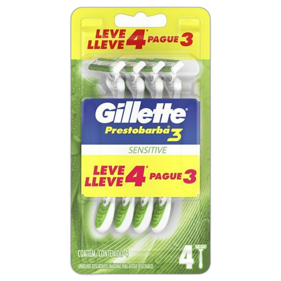 Kit Aparelho de Barbear Descartavel Gillette Prestobarba 3 Sens 4 Unidades