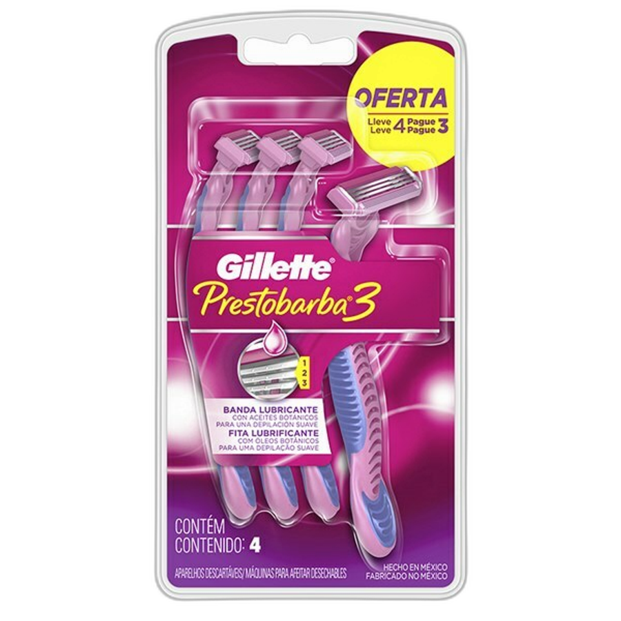 Aparelho de Depilar Descartávelável Feminino Gillette Prestobarba3 4 Unidades