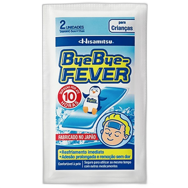 Adesivo para Alívio da Febre Hisamitsu Bye Bye Fever Crianças 2 Unidades de 5cm X 11cm
