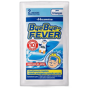 Adesivo para Alívio da Febre Hisamitsu Bye Bye Fever Crianças 2 Unidades de 5cm X 11cm