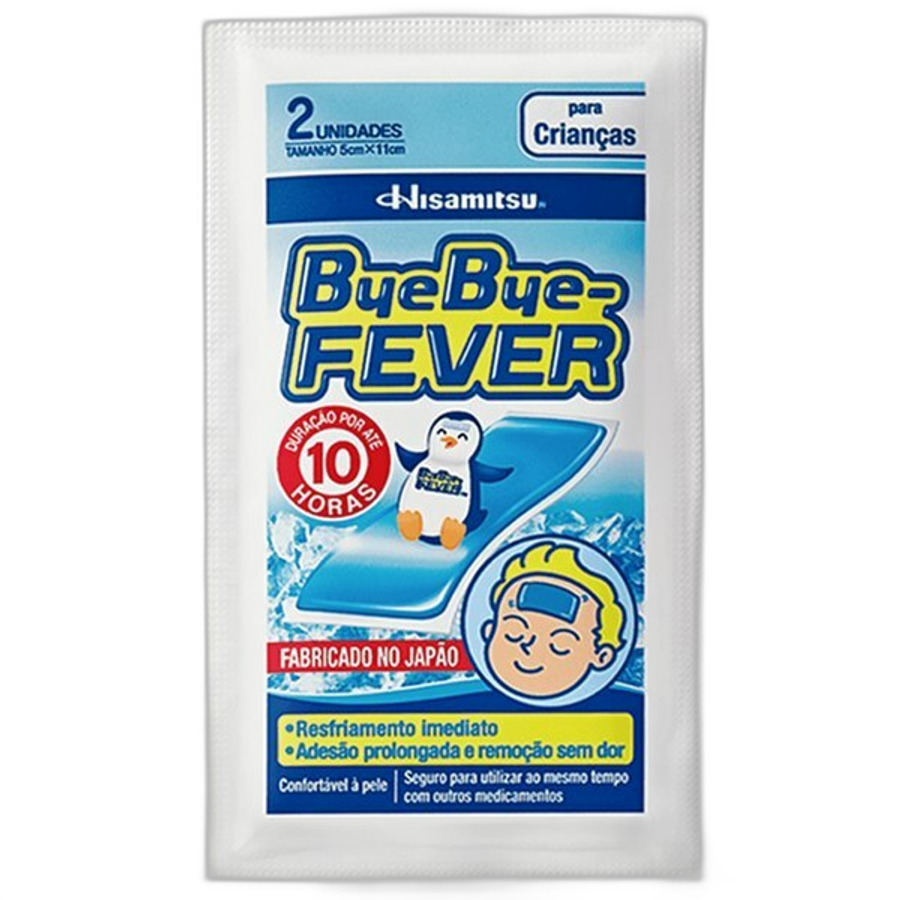 Adesivo para Alívio da Febre Hisamitsu Bye Bye Fever Crianças 2 Unidades de 5cm X 11cm