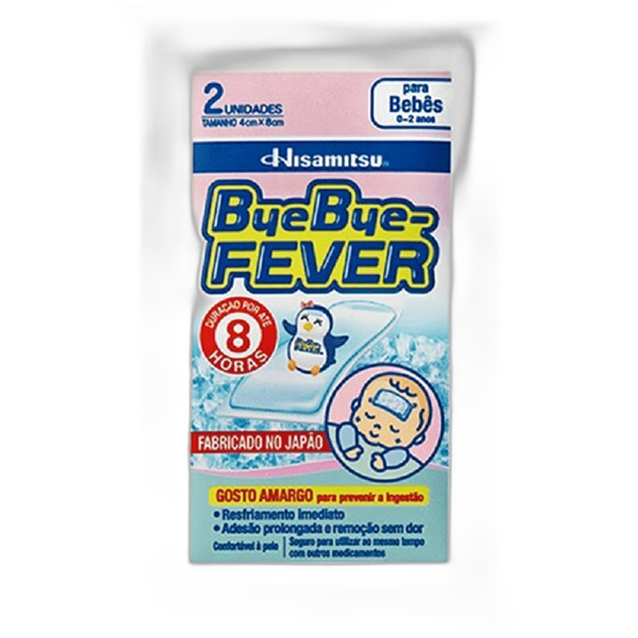 Adesivo para Alívio da Febre Hisamitsu Bye Bye Fever Bebês 0 a 2 Anos 2 Unidades de 4cm X 8cm