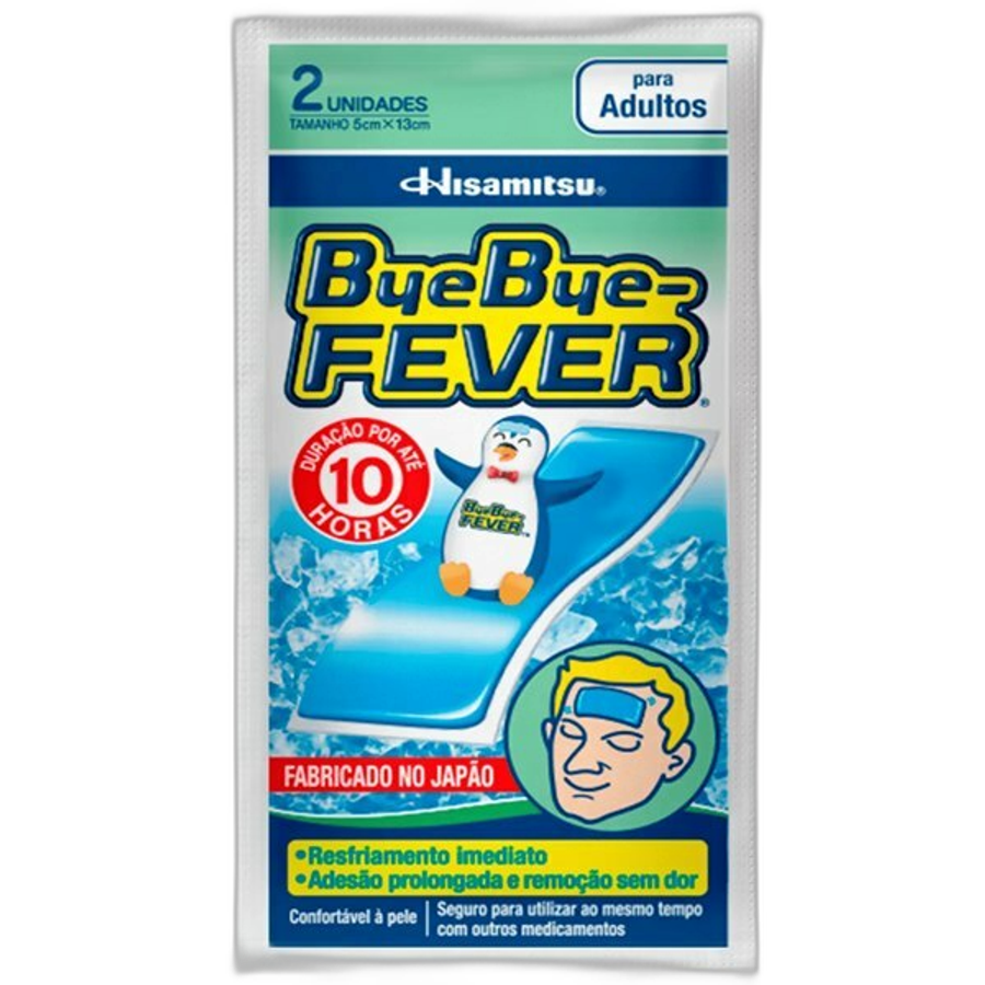 Adesivo para Alívio da Febre Hisamitsu Bye Bye Fever Adulto 2 Unidades de 5cm X 13cm