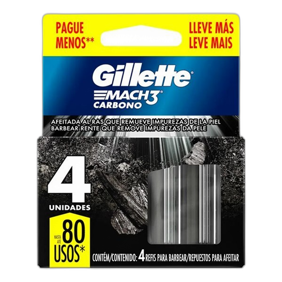Carga de Aparelho para Barbear Gillette Mach3 Carbono 4 Unidades