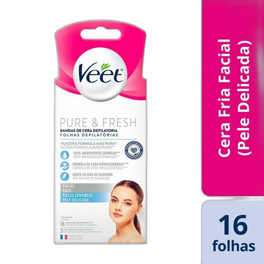 Folhas para Depilação Veet Pure & Fresh Pele Delicadas 16 Unidades