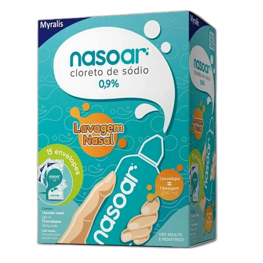 Nasoar Cloreto de Sódio Granulado Alto Volume 15 Unidades + Lavador Nasal