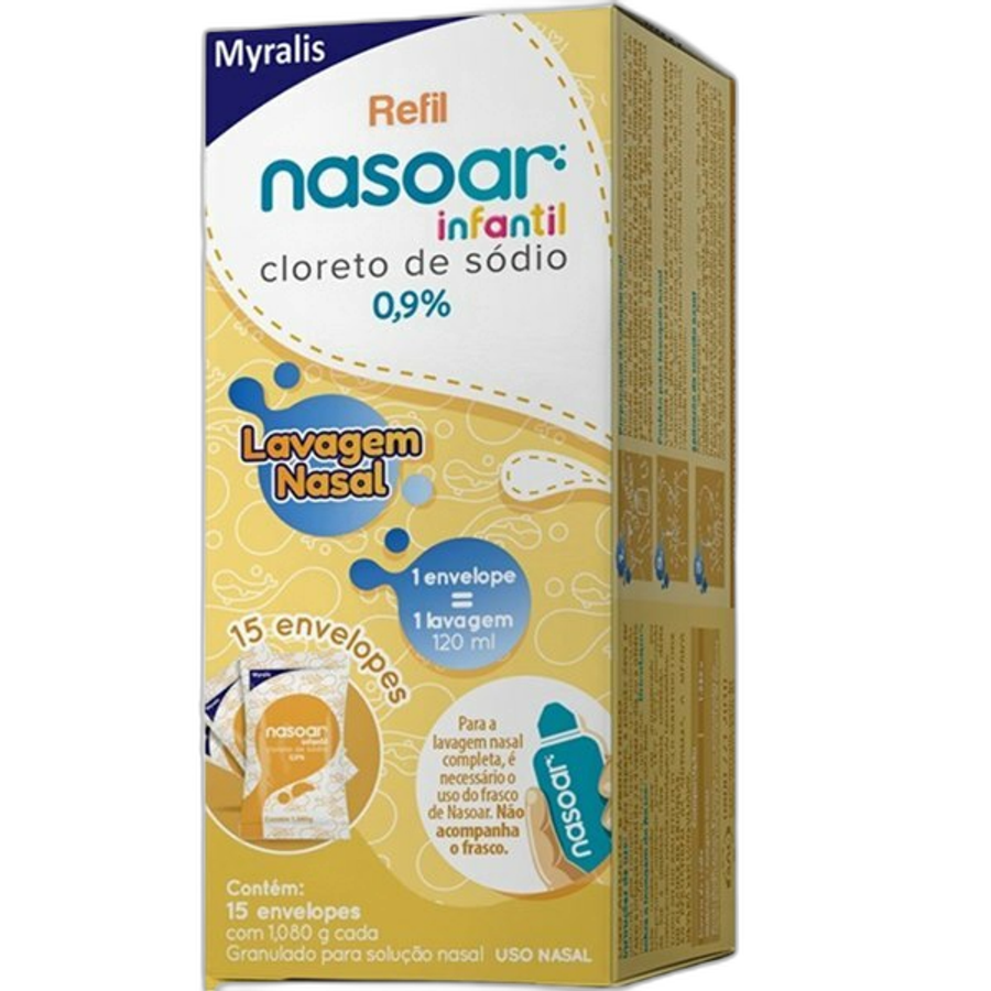 Refil Nasoar Infantil 0,9% Myralis 15 Sachês com 1,080g
