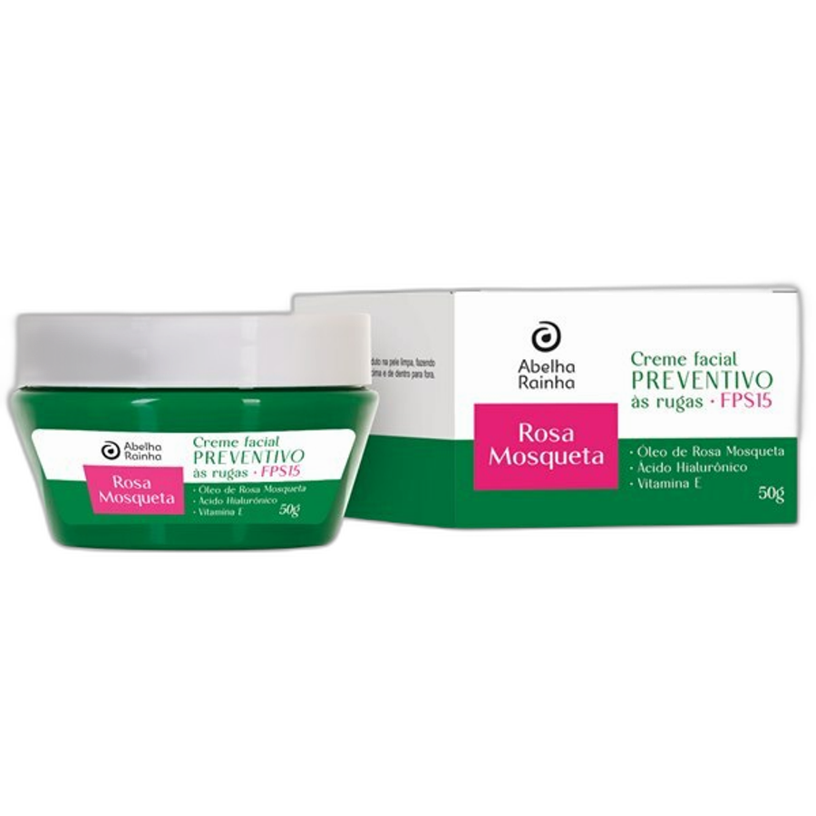 Creme Facial Preventivo às Rugas FPS 15 com Óleo de Rosa Mosqueta Abelha Rainha 50g