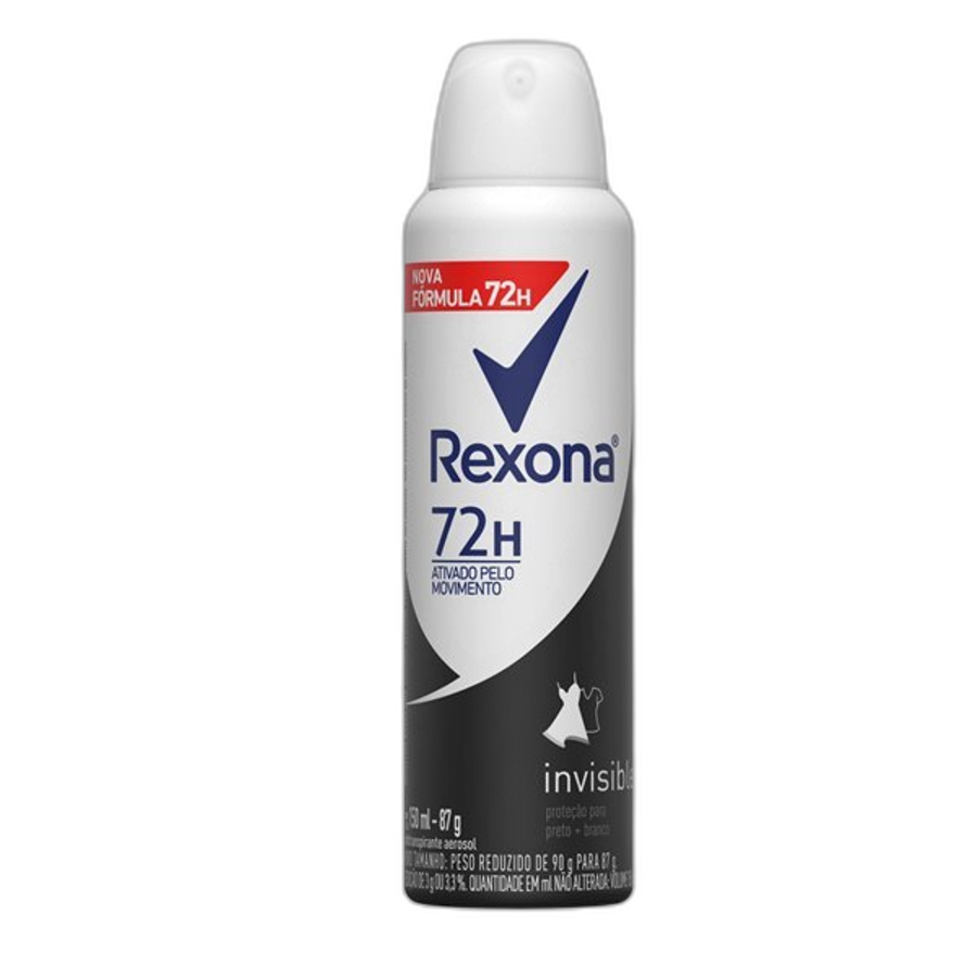 Desodorante Antitranspirante Aerossol Feminino Rexona Invisible 72 Horas 150ml