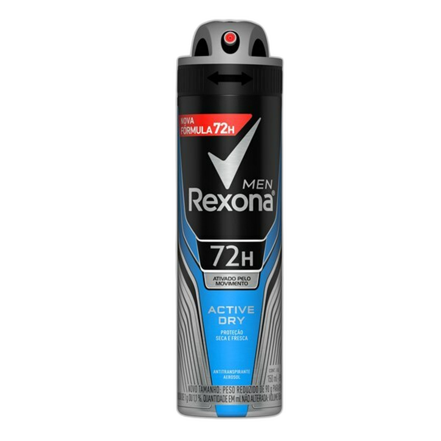 Desodorante Antitranspirante Aerossol Masculino Rexona Active Dry 72 Horas 150ml