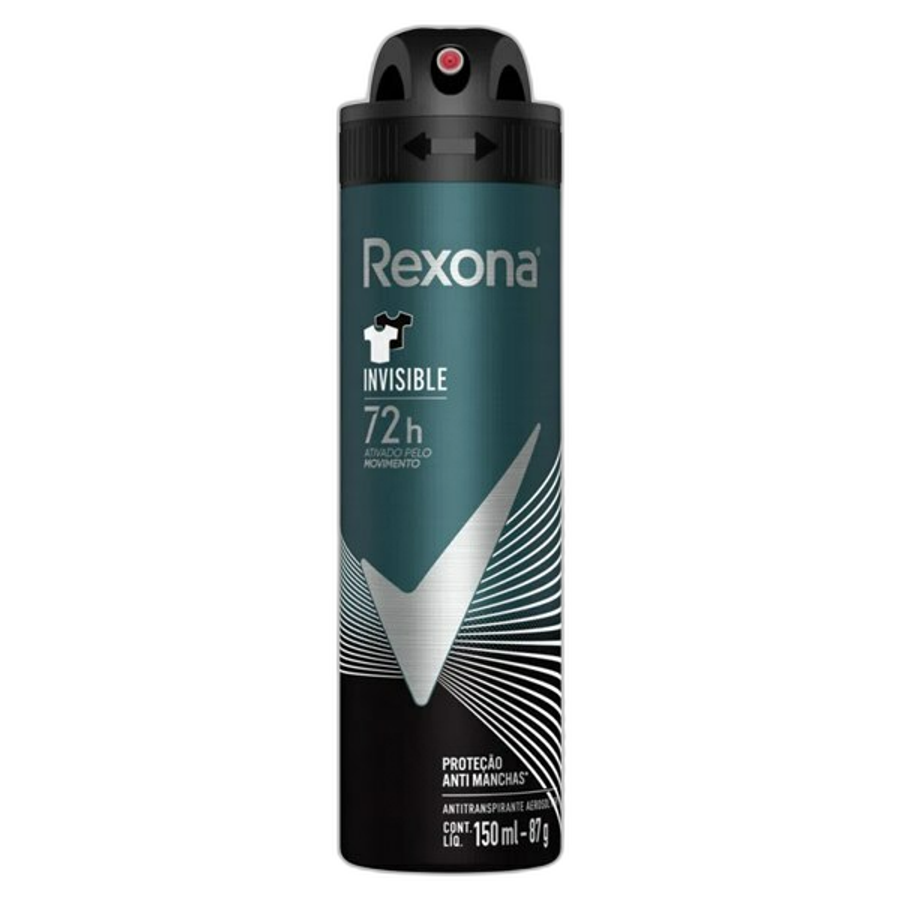 Desodorante Antitranspirante Aerossol Masculino Rexona Invisible 72 Horas 150ml
