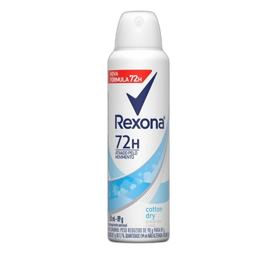 Desodorante Antitranspirante Aerossol Feminino Rexona Cotton Dry 72 Horas 150ml