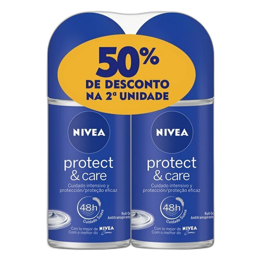 Kit Desodorante Antitranspirante Roll On Nivea Protect & Care 2 Unidades de 50ml