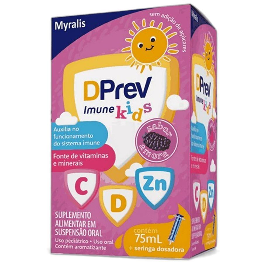 Suplemento Alimentar Myralis Dprev Imune Kids Sabor Amora Uso Oral 75ml + Seringa Dosadora