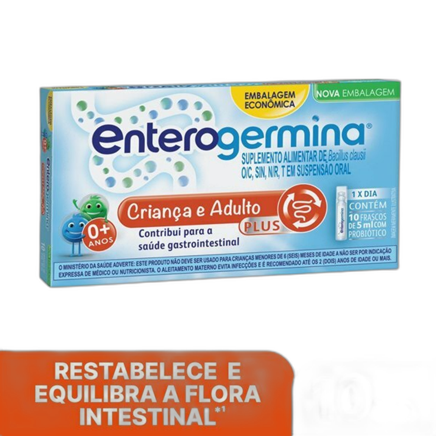 Probiótico Enterogermina Plus Tamanho Família 10 Frascos de 5ml Cada