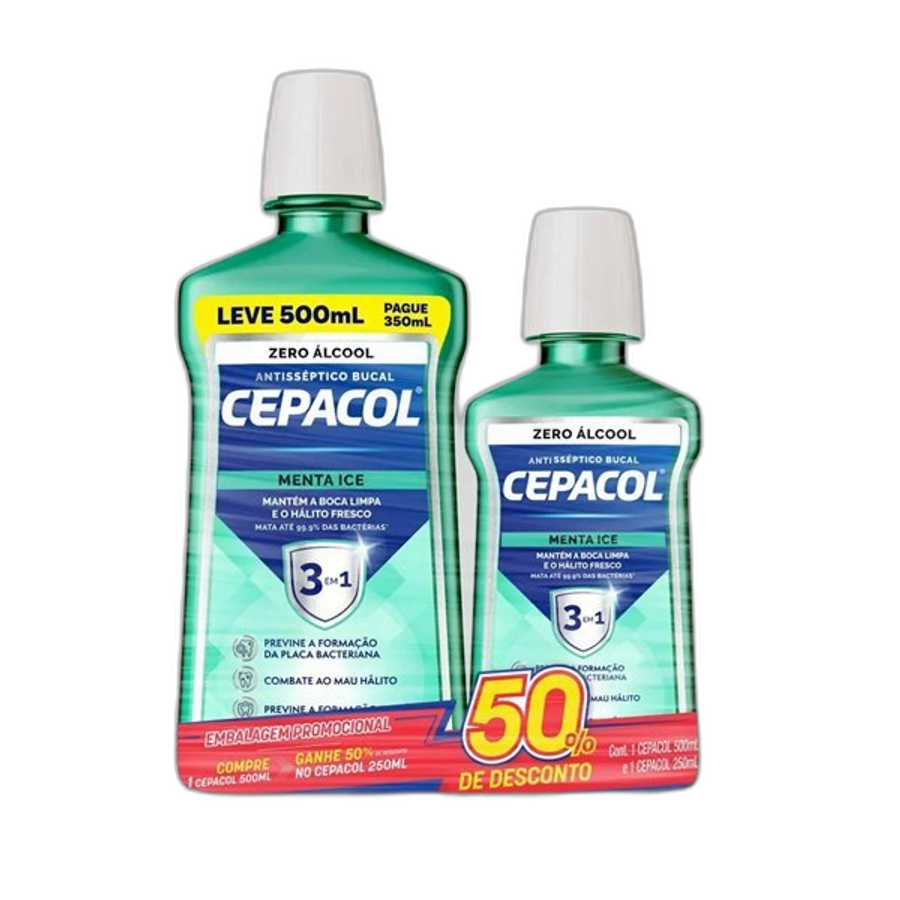 KIT CEPACOL MENTA ICE S/ALCOOL 500ML+250ML
