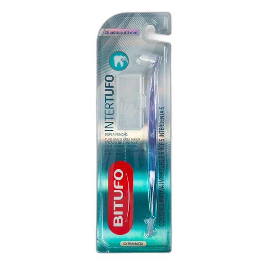 Escova Dental Bitufo Intertufo Cilíndrica 1 Unidade + 6 Refis Interdentais