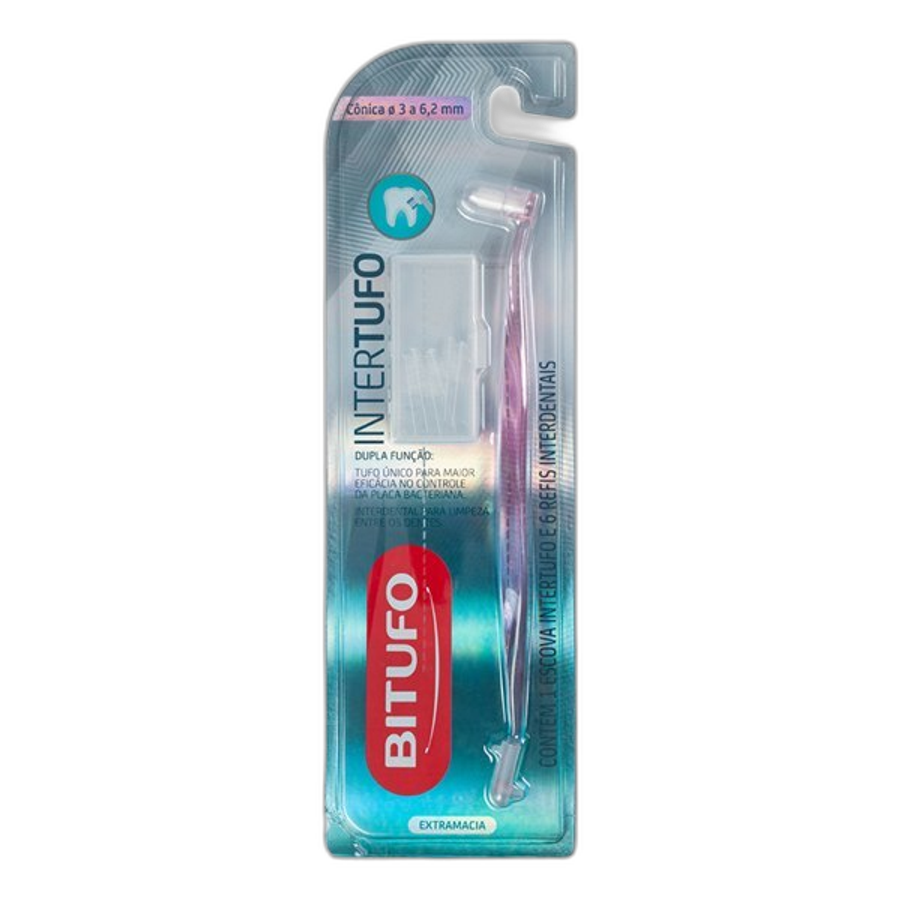 Escova Dental Bitufo Intertufo Cônica 3 a 6,2mm 1 Unidade + 6 Refis Interdentais