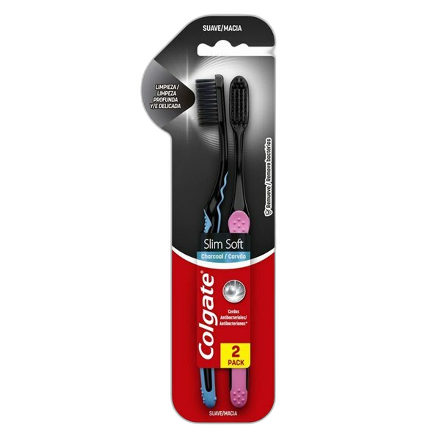 Escova de Dente Colgate Slim Soft Black Cerdas Macias Preta 2 Unidades