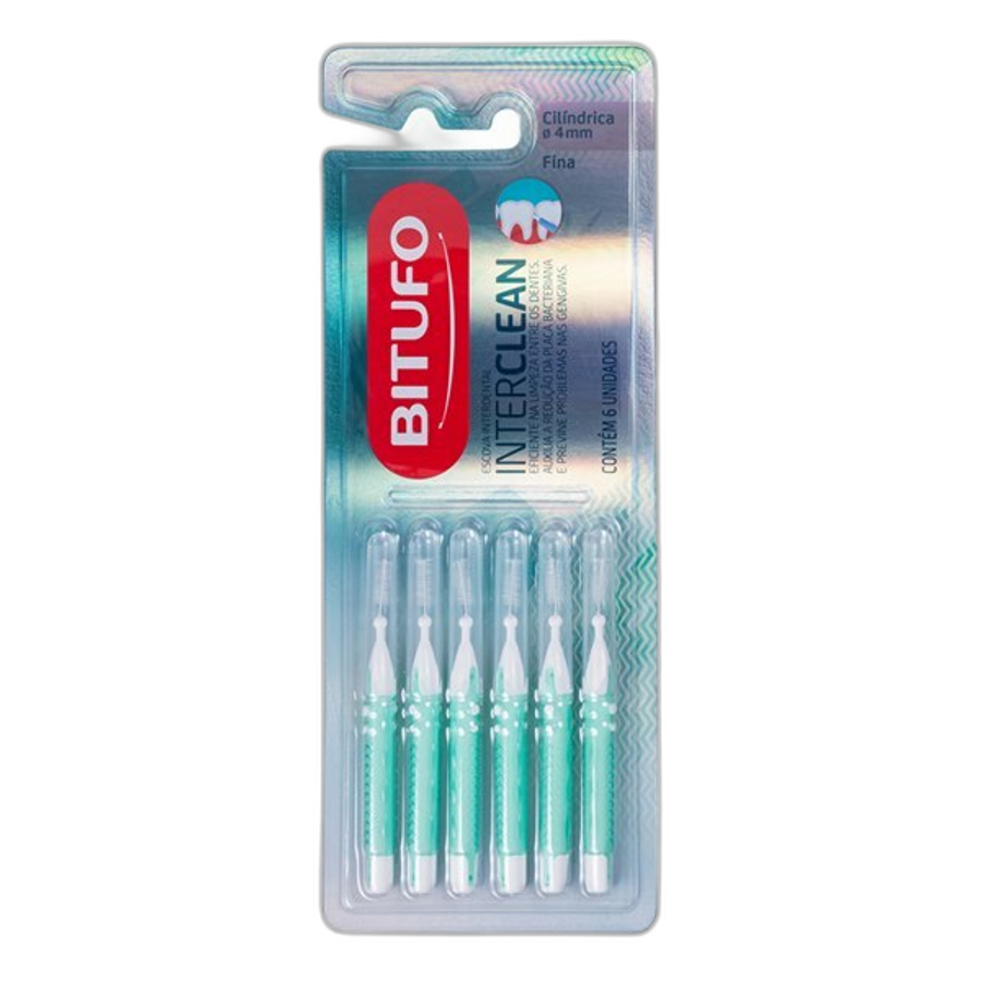 Escova Interdental Bitufo Fina Cilíndrica 4mm 6 Unidades