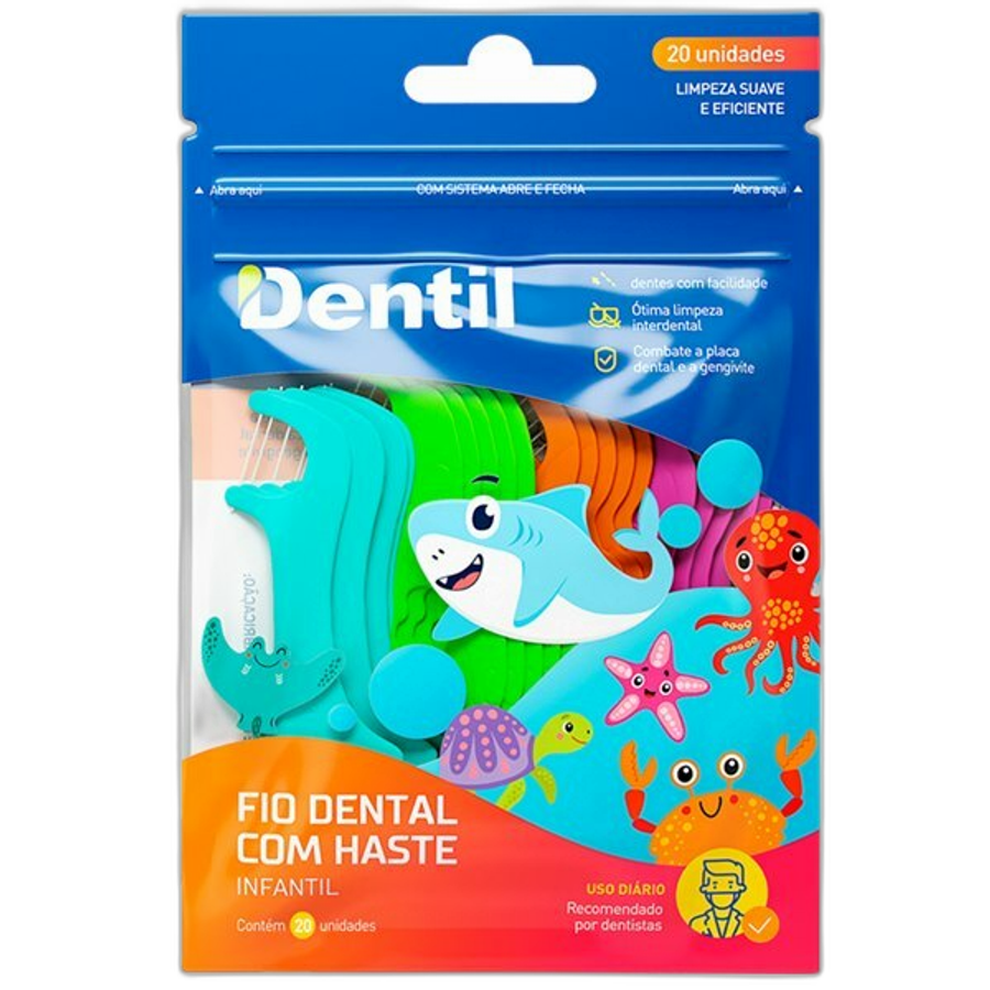 Fio Dental Dentil Kids com Hastes 20 Unidades