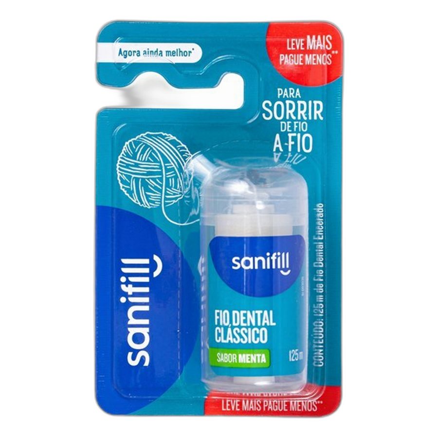 Fio Dental Sanifill Clássico Sabor Mental 125 Metros 1 Unidade