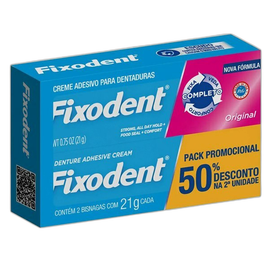 Kit Creme Adesivo para Dentaduras Fixodent Original 2 Unidades de 21g