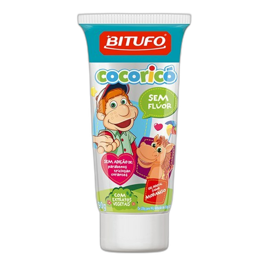 Gel Dental Bitufo Cocoricó Sem Flúor Sabor Morango 90g