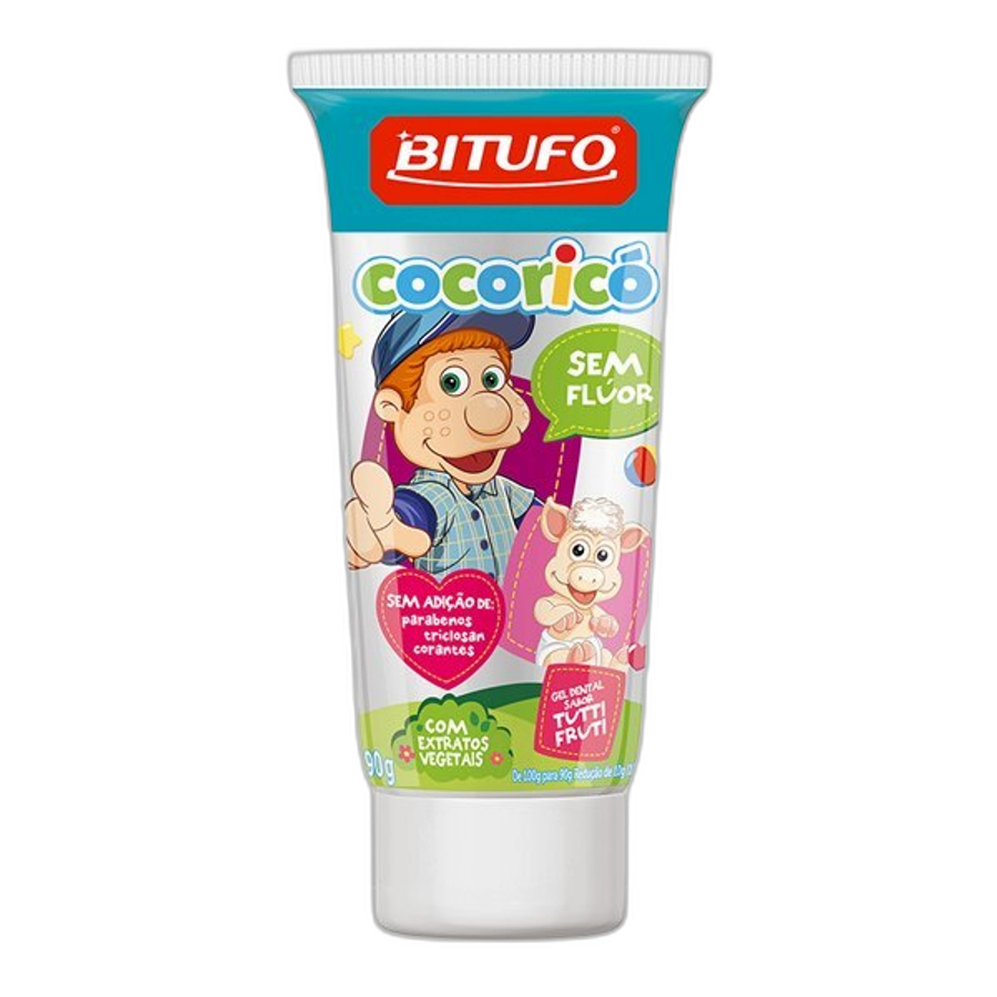 Gel Dental Infantil Bitufo Cocoricó Sem Flúor Sabor Tutti-Frutti 90g