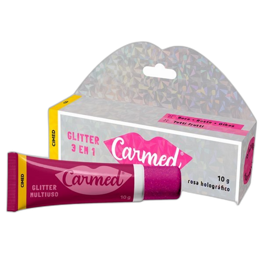Hidratante Labial Carmed Glitter 3 em 1 Boca, Rosto e Olhos Rosa Holográfico 10g