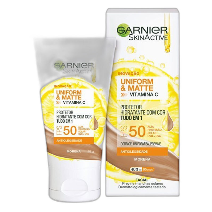 Protetor Solar Facial Hidratante Garnier Uniform & Matte Vitamina C FPS50 Morena 40g
